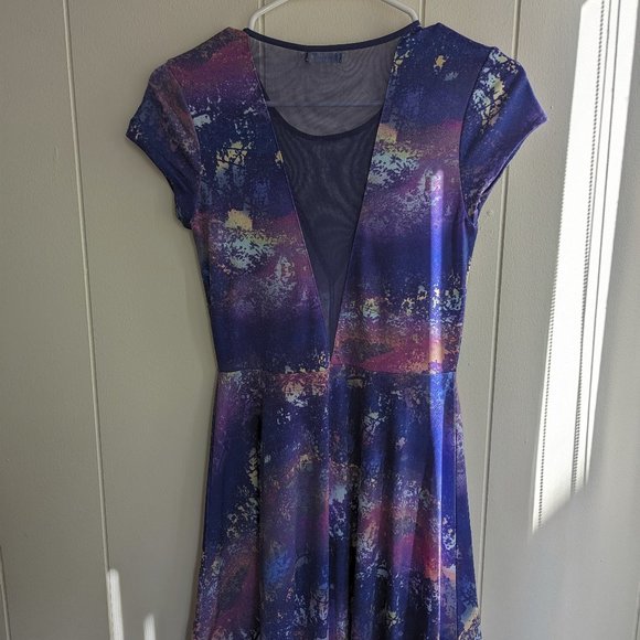 Purple Kimchi Blue mesh paneled, cap sleeved skater dress - Worn once (S/M) - Picture 6 of 8
